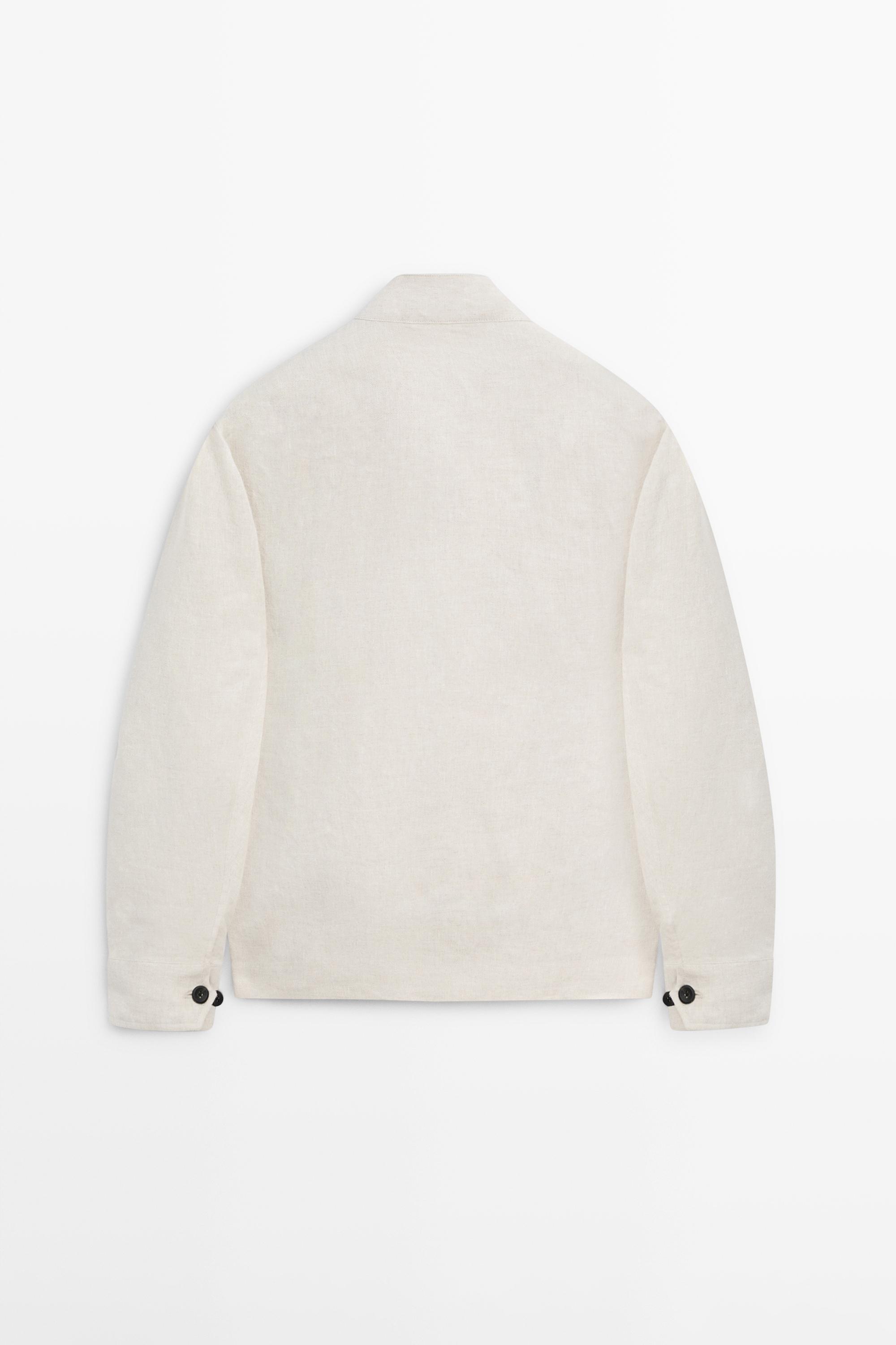 Short linen jacket with herringbone detail